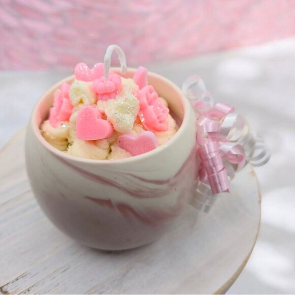 Hand-Poured Soy Candle ✦ Pink Marbled Ceramic Mug ✦ Orchid Ylang-Ylang Orange - Picture 1 of 10